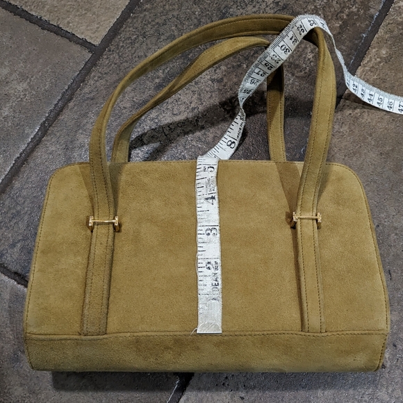 Vintage 60's Suede Structured Top Handle All Suede Satchel Bag Camel - Picture 9 of 10